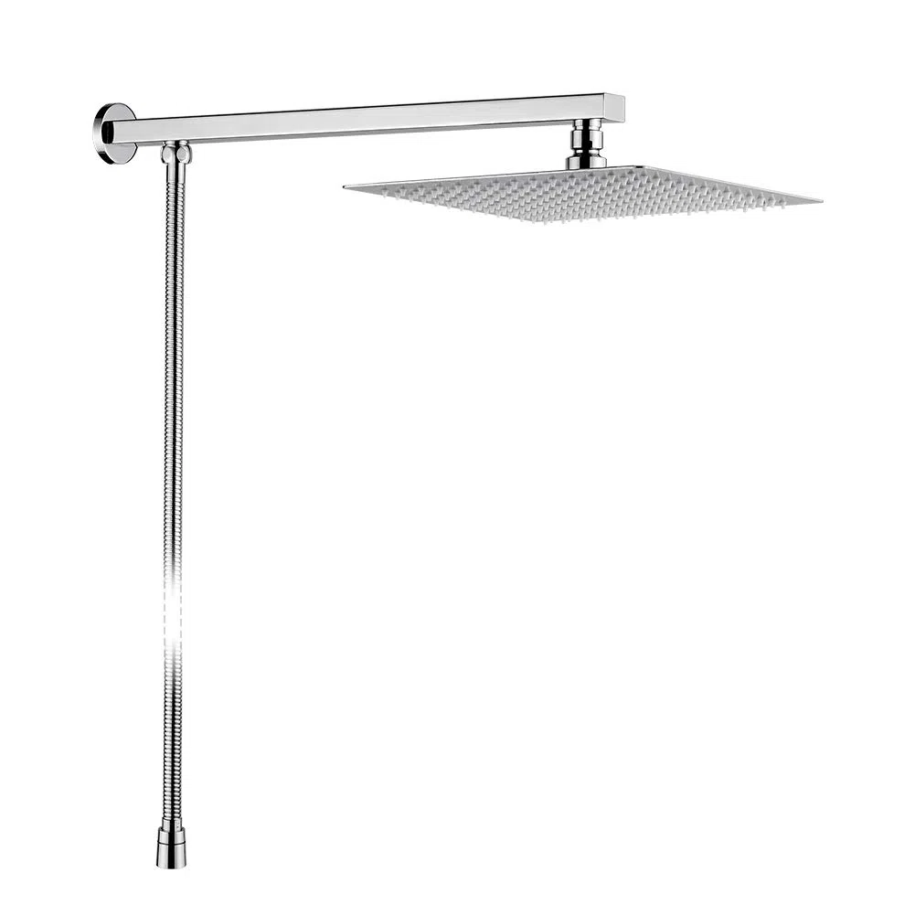 GRIFEMA G7007 - Soffione Doccia Pioggia con Braccio e Tubo, Soffione Doccia a Pioggia Anticalcare ad Alta Pressione Testa di Doccia Acciaio Inox Lucido Ultra Sottile Quadrato