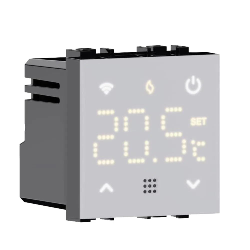 Elektronova Cronotermostato connesso WIFI TUYA da incasso modulo programmabile 2P 240V display touch retroilluminato colore bianco compatibile su supporti Vimar plana