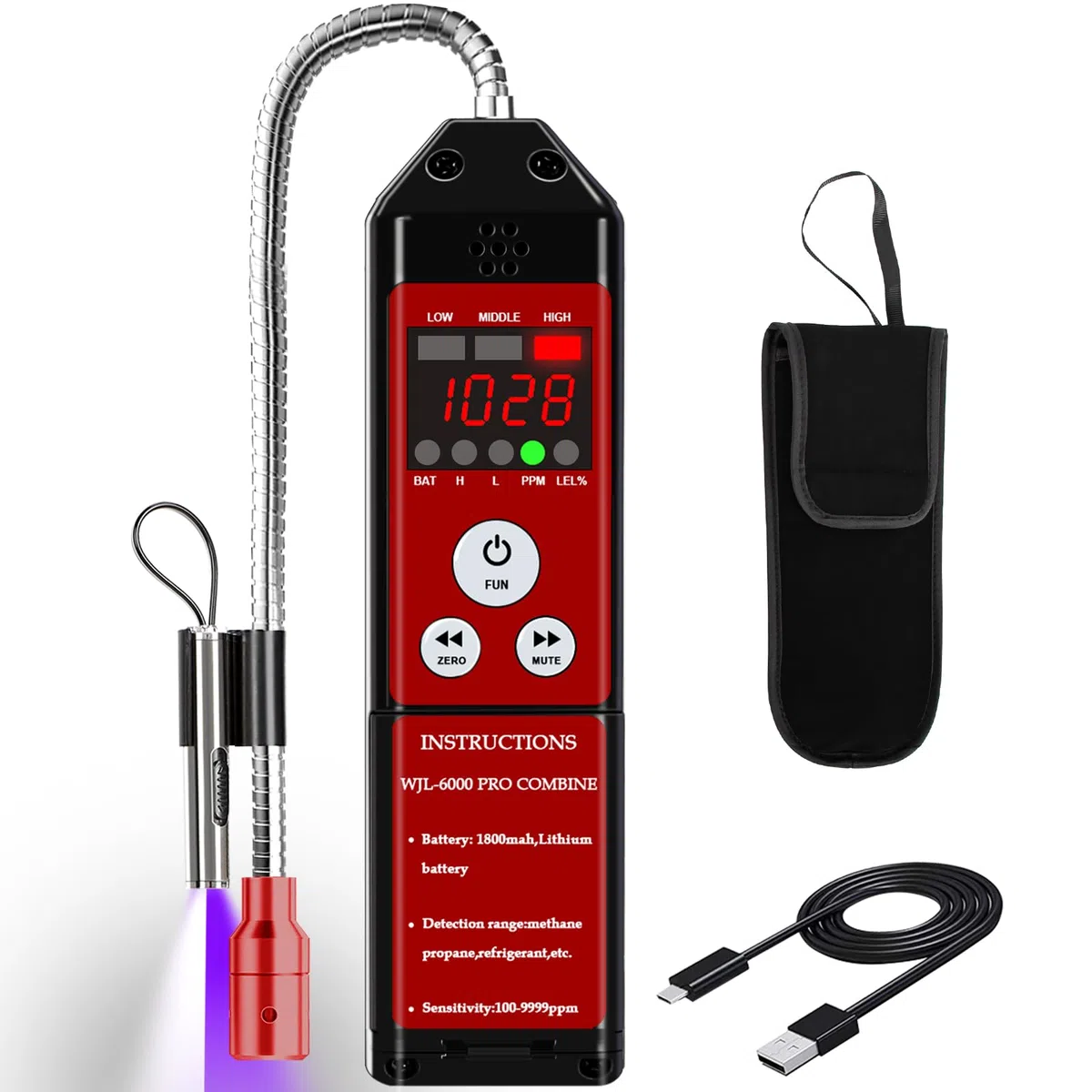 Aprvtio WJL-6000 PRO REFRIGERANT Rilevatore di perdite di refrigerante, rilevatore di perdite HVAC, tester di perdite di gas freon con schermo LED e allarme per R134a, R410a, R22a, R32, R454B (1)