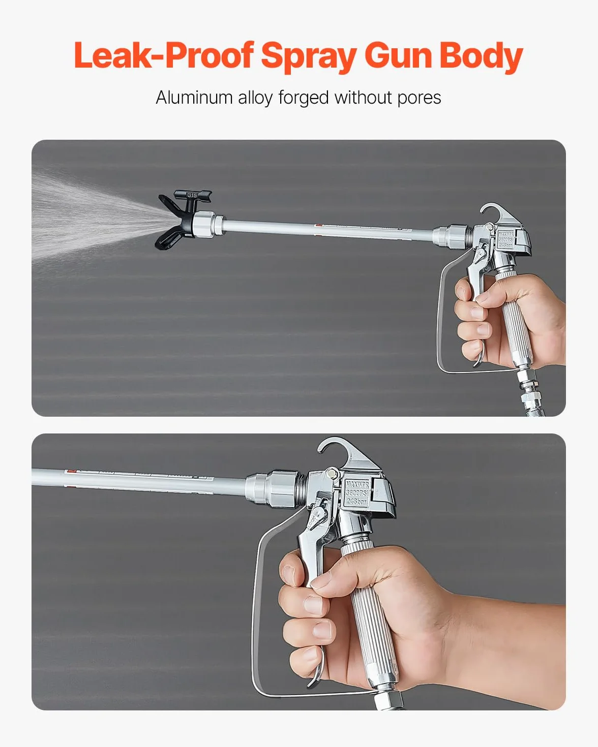 VEVOR Kit Pistola a Spruzzo Airless e Tubo Flessibile, Set Tubi Flessibili per Spruzzatore di Vernice Alta Pressione 248 Bar con 5 Ugelli, Giunto Girevole, Filtri, Tubo Flessibile, Aste di Prolunga