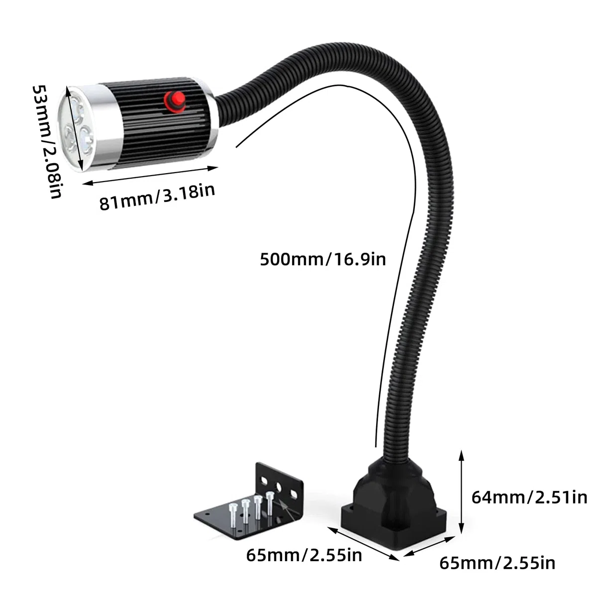 Luce flessibile a collo di cigno, 900 lumen LED luce di lavoro con base fissa per tornio CNC fresatrice macchina da cucire industriale banco da lavoro artigianale strumento di illuminazione lampada a