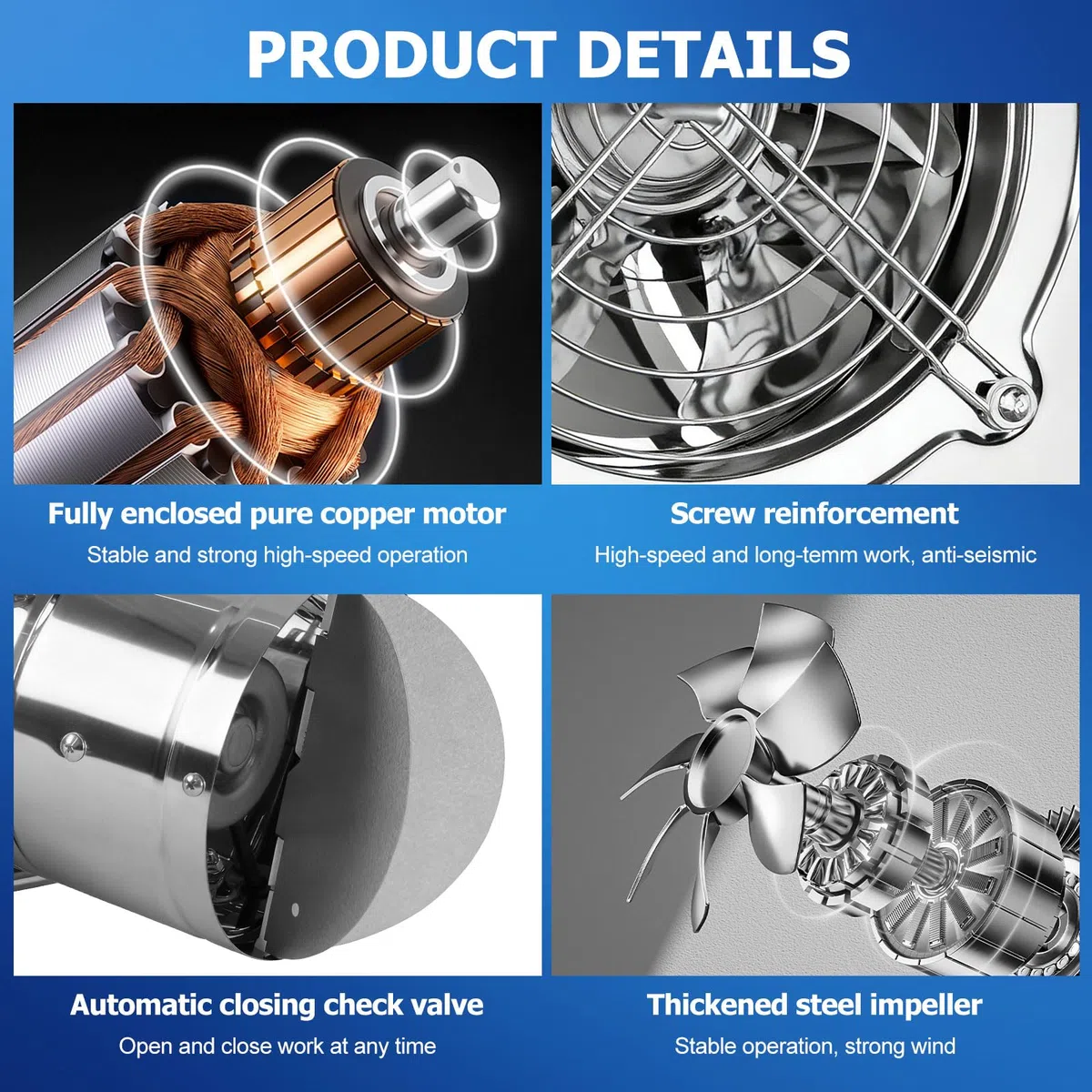 250mm Ventola Aspirazione, Potente Estrattore Aria da Parete 1750 m³/h, Aspiratore Industriale Estrattore Ventilazione per Ufficio, Garage e Magazzino, Circolazione dell'aria per Bagno e Cucina