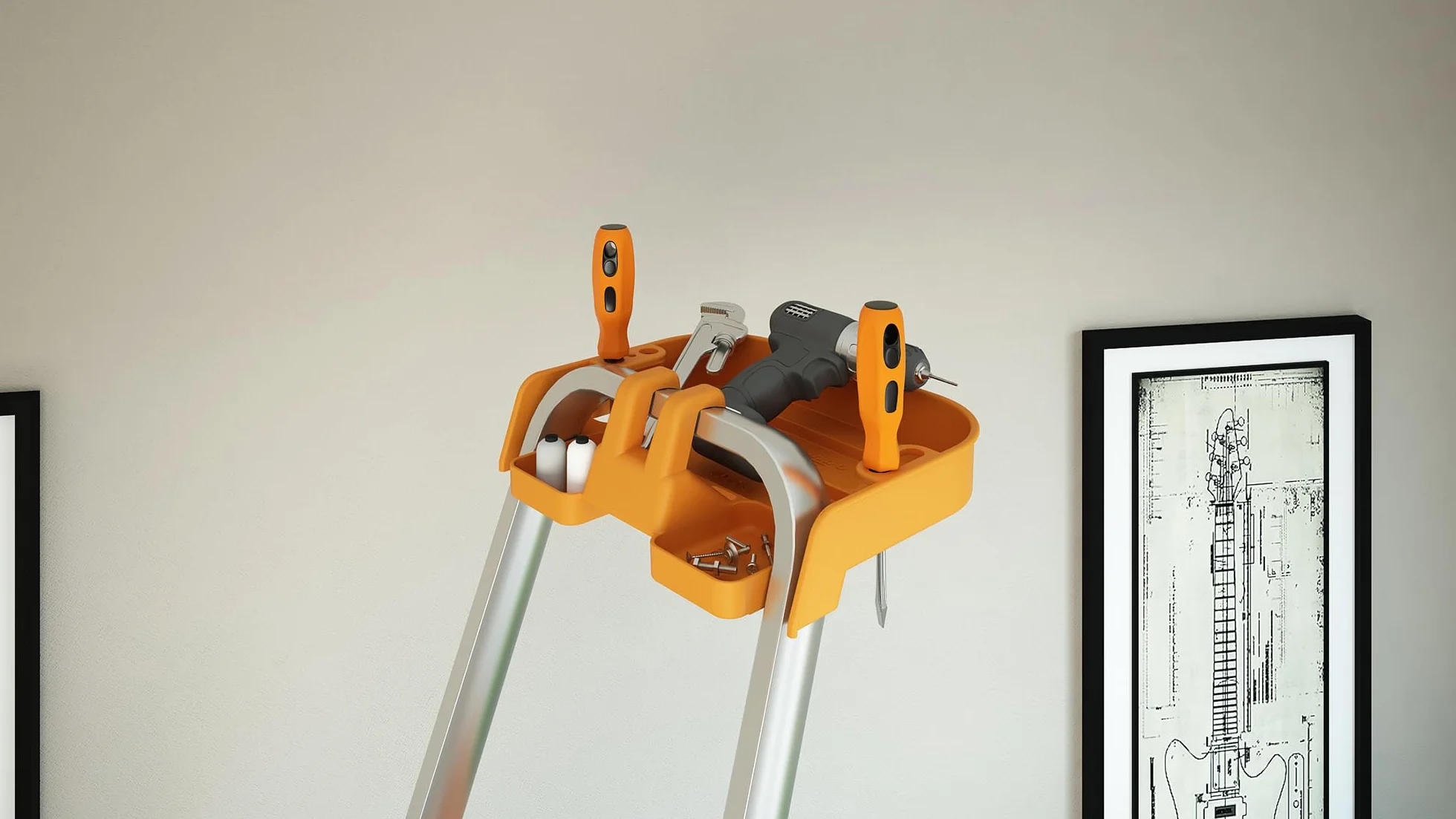 Scala ATTICA in alluminio con vaschetta portaoggetti 6 gradini