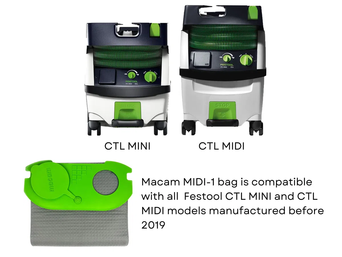 Macam sacchetto filtrante riutilizzabile compatibile con aspirapolvere Festool Mini e Midi