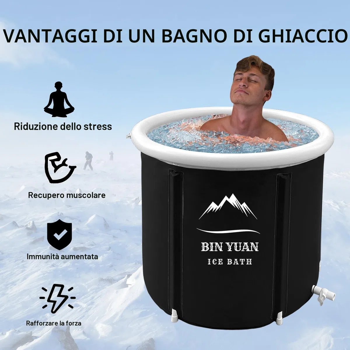 Vasca da bagno pieghevole con coperchio, 80X80 cm, grande bagno di ghiaccio, gonfiabile, vasca da bagno per adulti, botte di ghiaccio per attività all'aperto, vasca da bagno indipendente