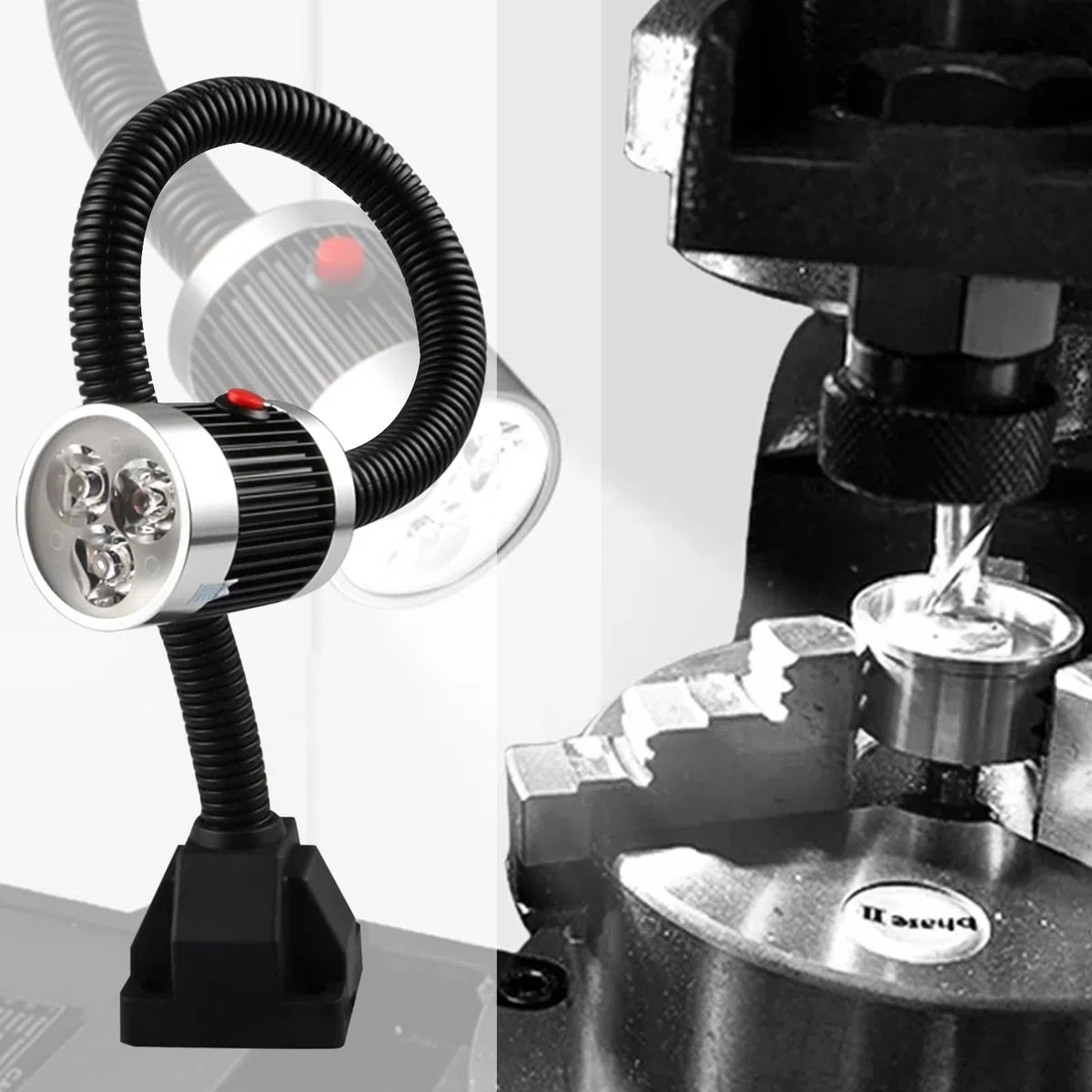 Luce flessibile a collo di cigno, 900 lumen LED luce di lavoro con base fissa per tornio CNC fresatrice macchina da cucire industriale banco da lavoro artigianale strumento di illuminazione lampada a