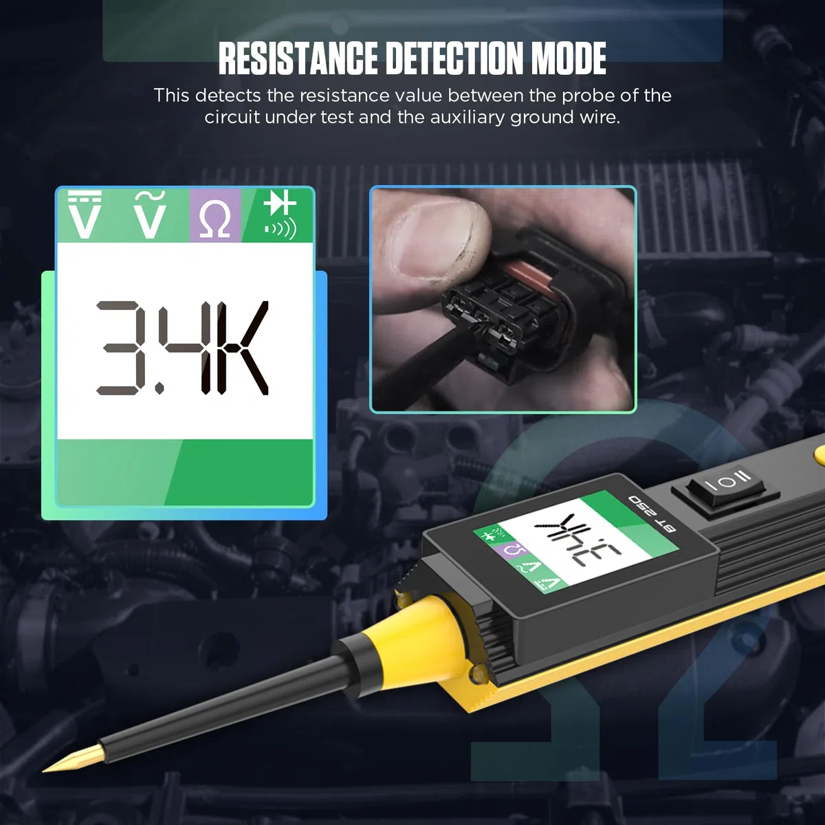 BT250 - Tester per circuito auto, 12 V, 24 V, strumento per sistemi elettrici, rilevatore di luce, tester di tensione AC/DC, multimetro, rilevatore di cortocircuito, tester di sicurezza relè