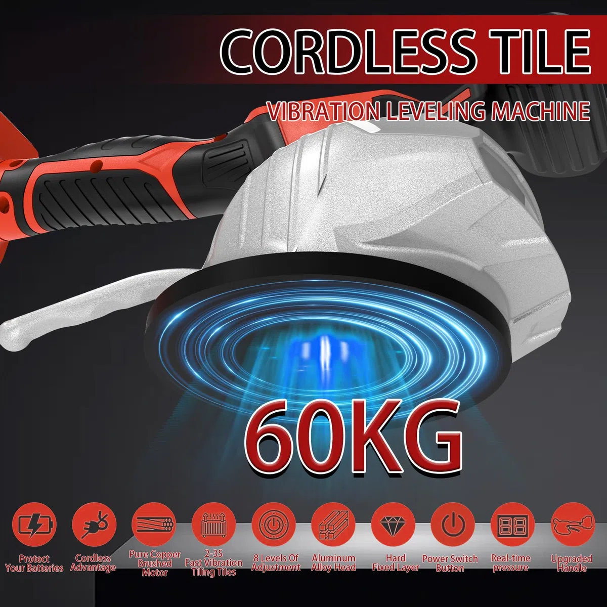 Vibratore Per Piastrelle Compatibile Con Milwaukee 18V Batteria, Vibratore Per Piastrelle Con Ventosa Da 5", 8 Marce, Velocità Regolabile, Capacità Di 60 Kg (Batteria Non Inclusa)