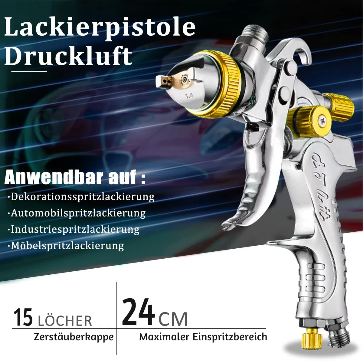 HVLP Pistola a spruzzo con 4 ugelli – 1,4 mm & 1,7 mm & 2,0 mm & 2,5 mm & 2,5 mm, pistola professionale per verniciatura ad aria compressa con bicchiere di plastica da 600 ml (giallo)