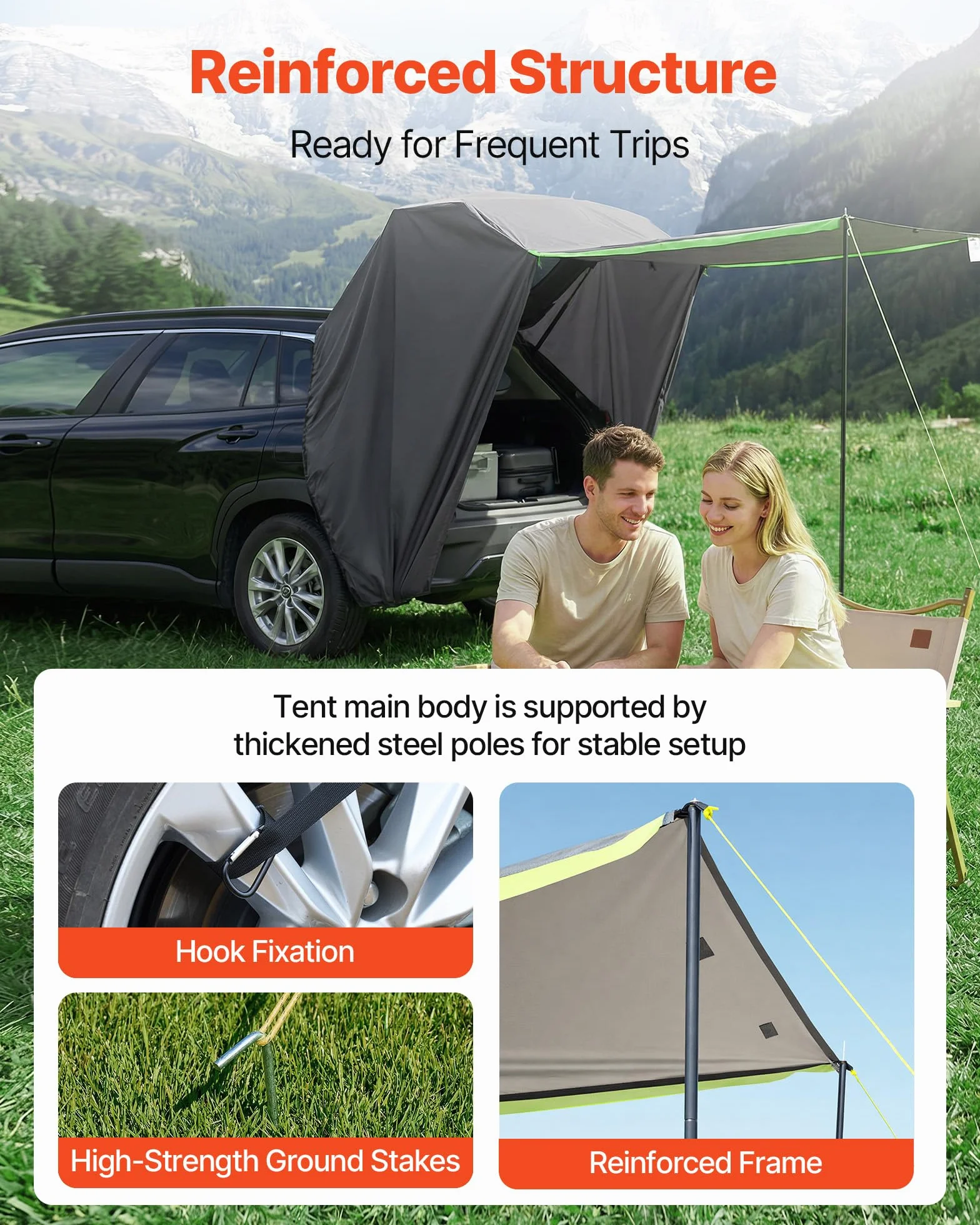 VEVOR Tenda Posteriore per Auto Tenda Parasole da Portellone Posteriore da Auto SUV Impermeabile PU 2000mm Parasole Pieghevole da Veicoli per Campeggio Viaggio Gite Capienza ca. 2 Persone