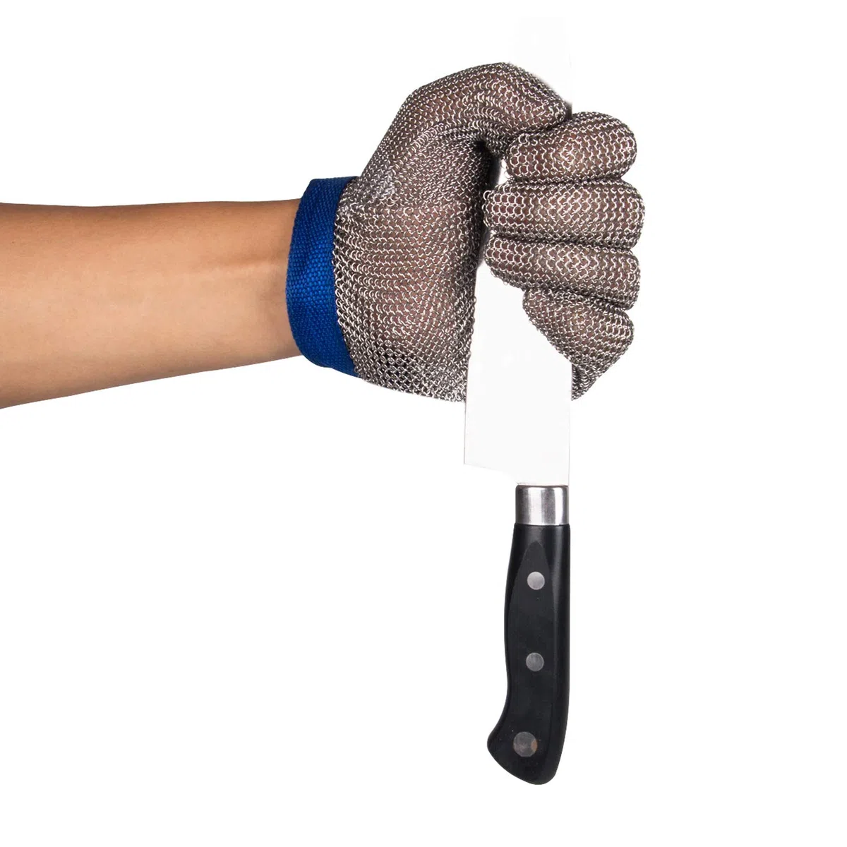 ThreeH Guanti in maglia d'acciaio 304L Guanti da taglio di sicurezza per cucina, taglio dell'ostrica, taglio della carne e intaglio del legno GL08 L(1 pezzo)