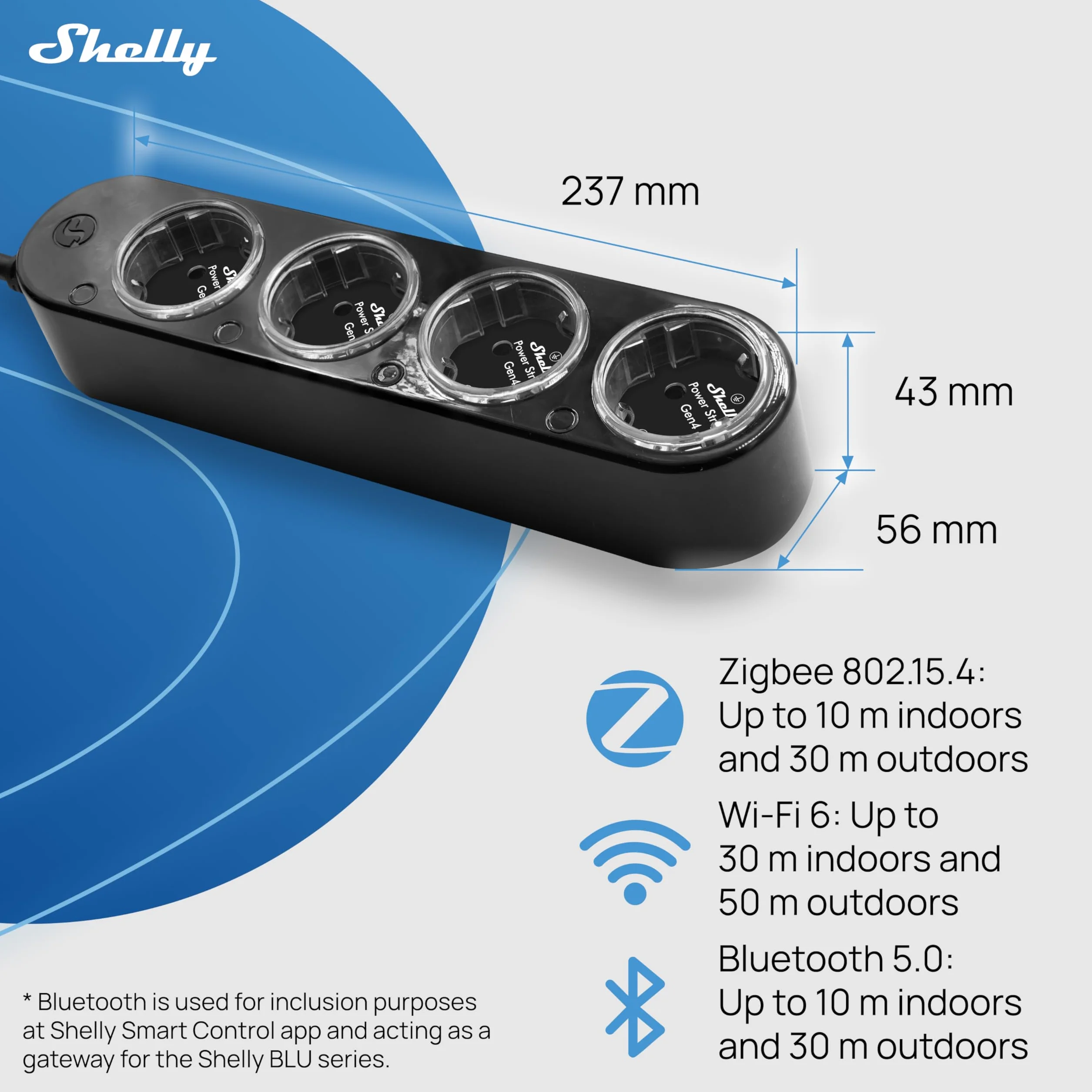 Shelly Power Strip 4 Gen4 Nero - Ciabatta Smart Matter & Wi-Fi, 4 Prese Intelligenti, Misurazione Potenza, 16A Totali 3500W, Timer, Riscaldamento, Zigbee, Google, Alexa, Apple, Nessun Hub Richiesto