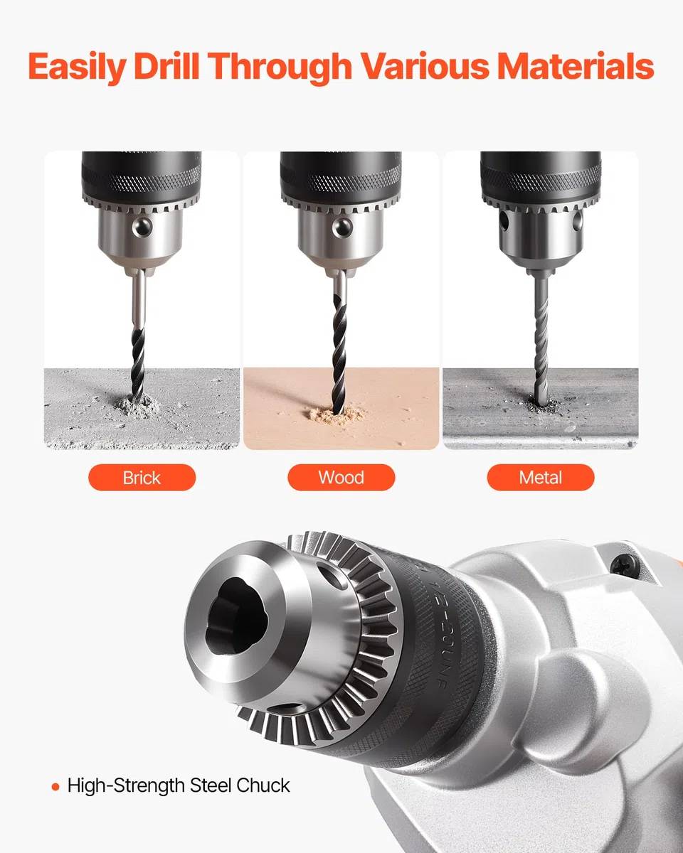 VEVOR Trapano Miscelatore Elettrico 15,89 mm 1100 W con Agitatore per Miscelazione 850 giri/min 3,2 A Trapano Miscelatore con Impugnatura a D per Foratura e Miscelazione per Cemento