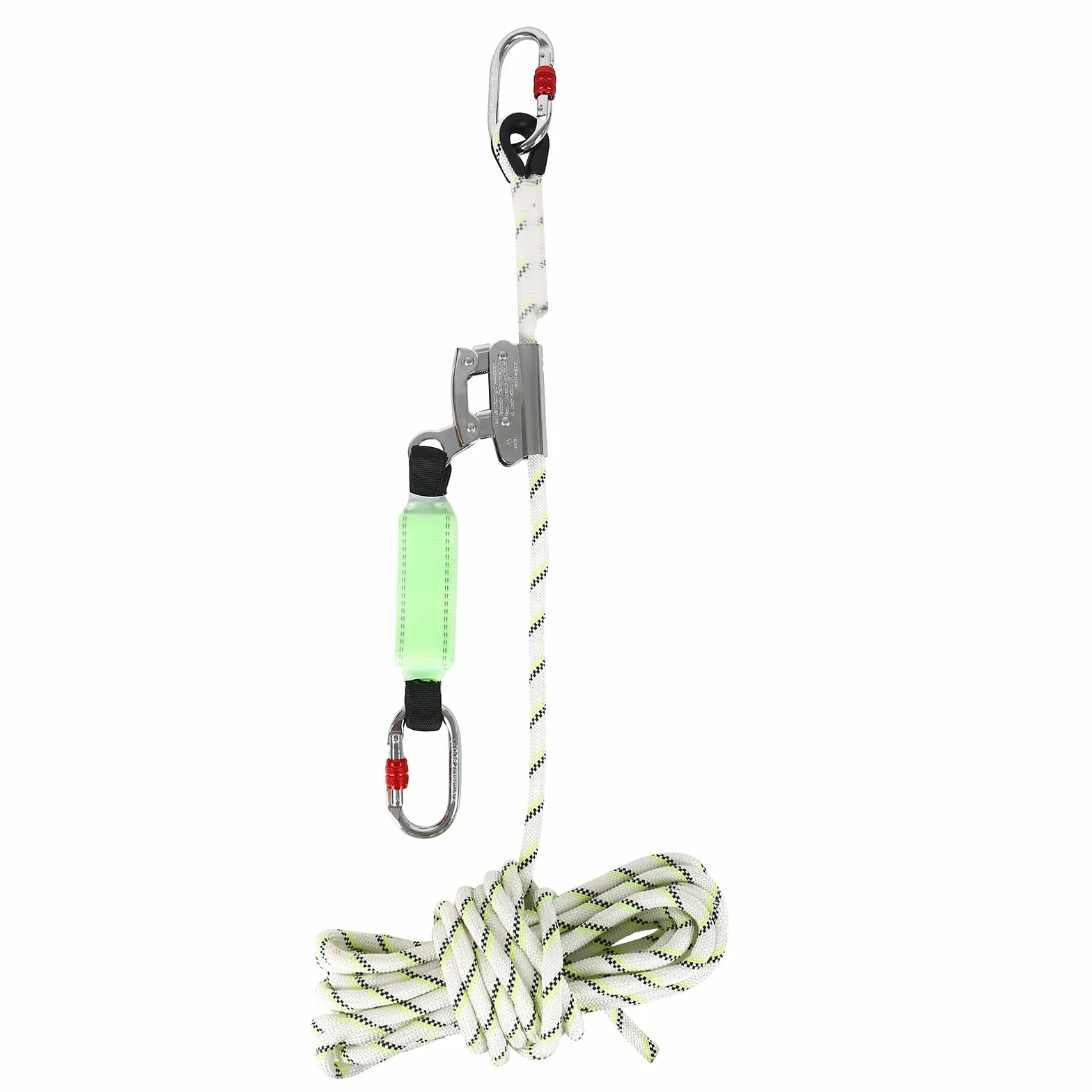 MENAYODA Safety Rinvio Automatico su 12mm Cavo di Nucleo e Mantello 10m con Ammortizzatore a Goccia, EPI, Dispositivo di Protezione per Sicurezza in Altezza