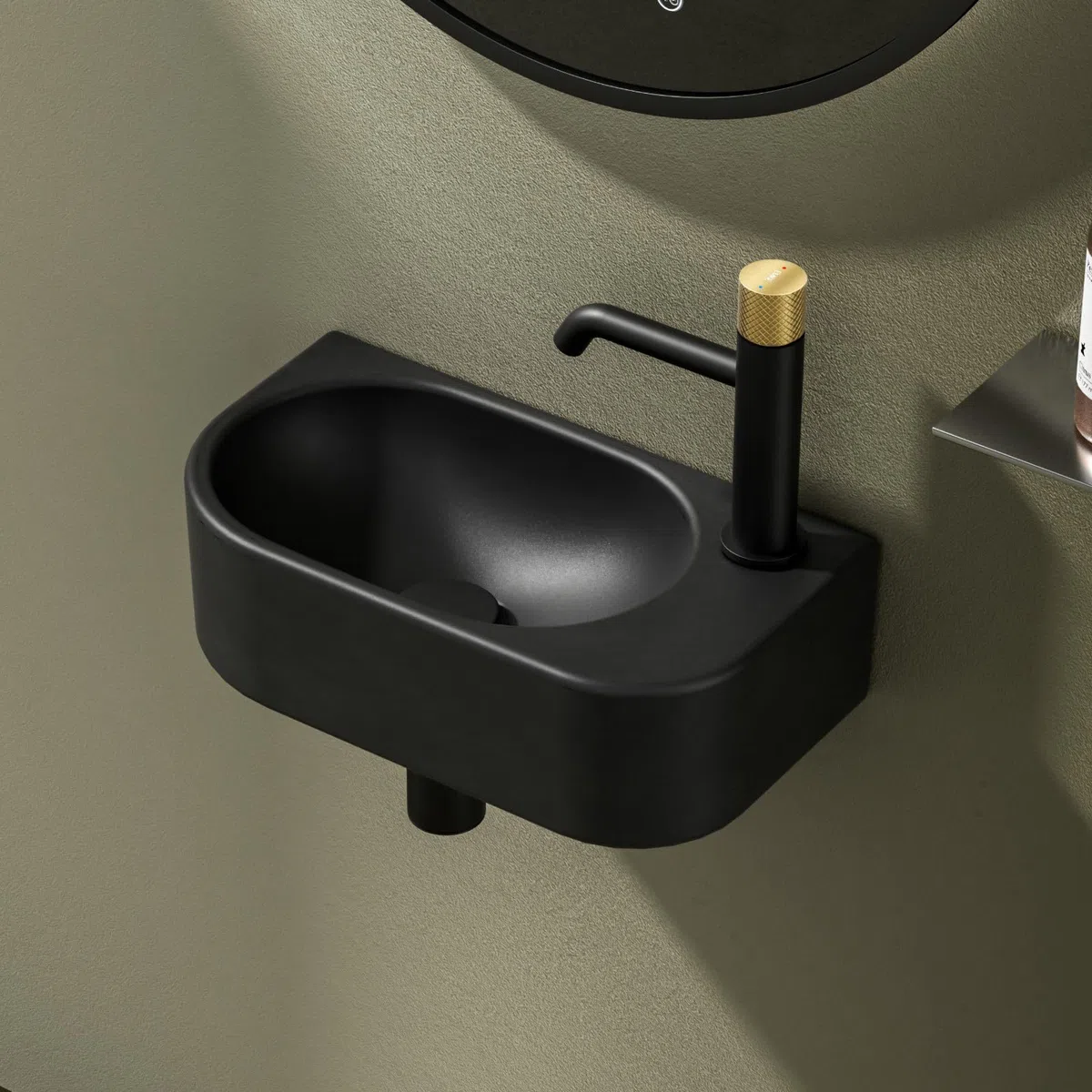 EMKE Lavamano Sospeso 40 x 21,5 x 12 cm, Lavandino Nero Opaco Rettangolare per Bagno Piccolo e WC, Mini Lavabo a Parete con Rubinetto a Destra - Senza Rubinetto e Piletta