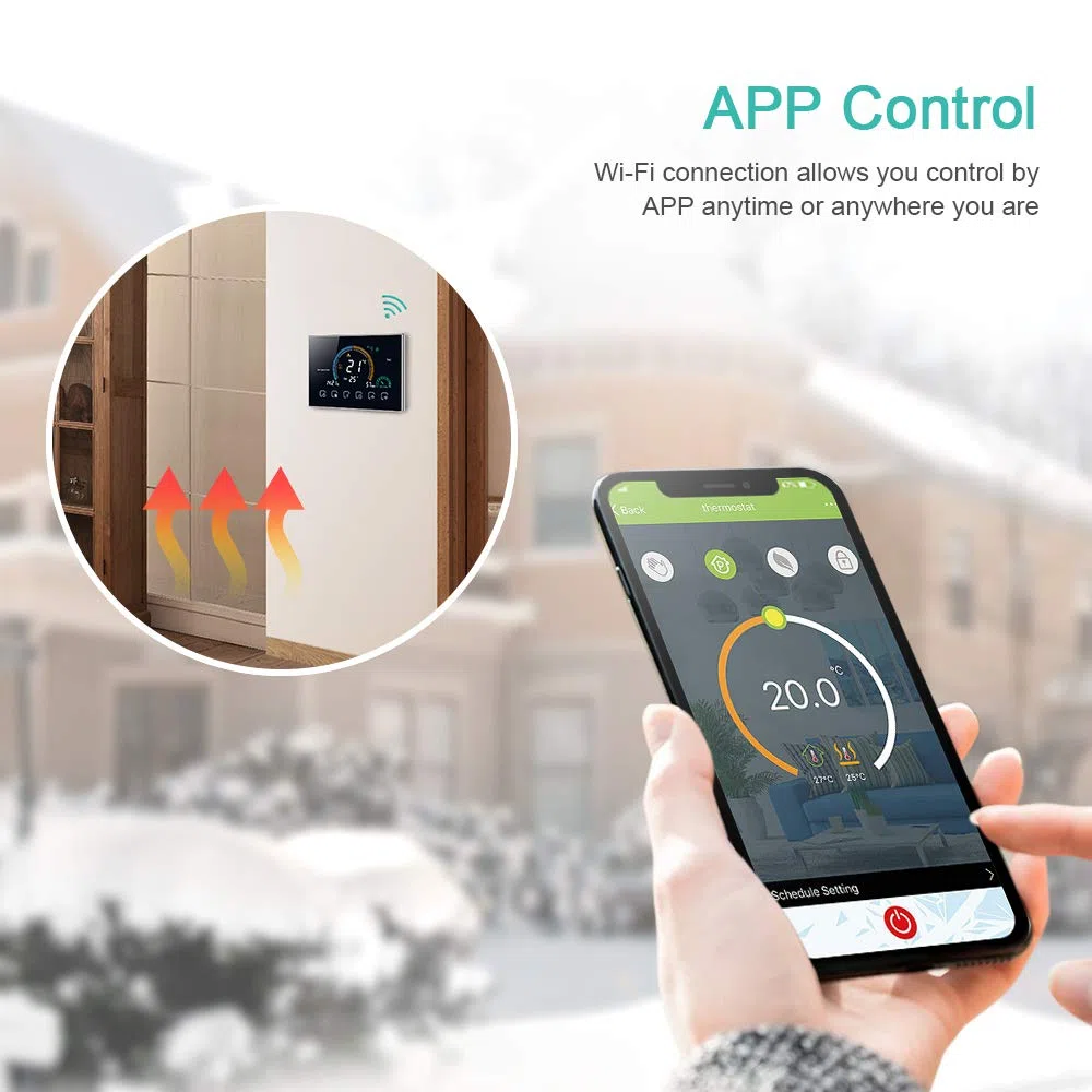 Decdeal Termostato WiFi per Caldaia a Gas - Controllo App Vocale/LCD Retroilluminato Visualizzazione dell'umidità e UV,Termostato Programmabile Compatibile con Alexa Google Home