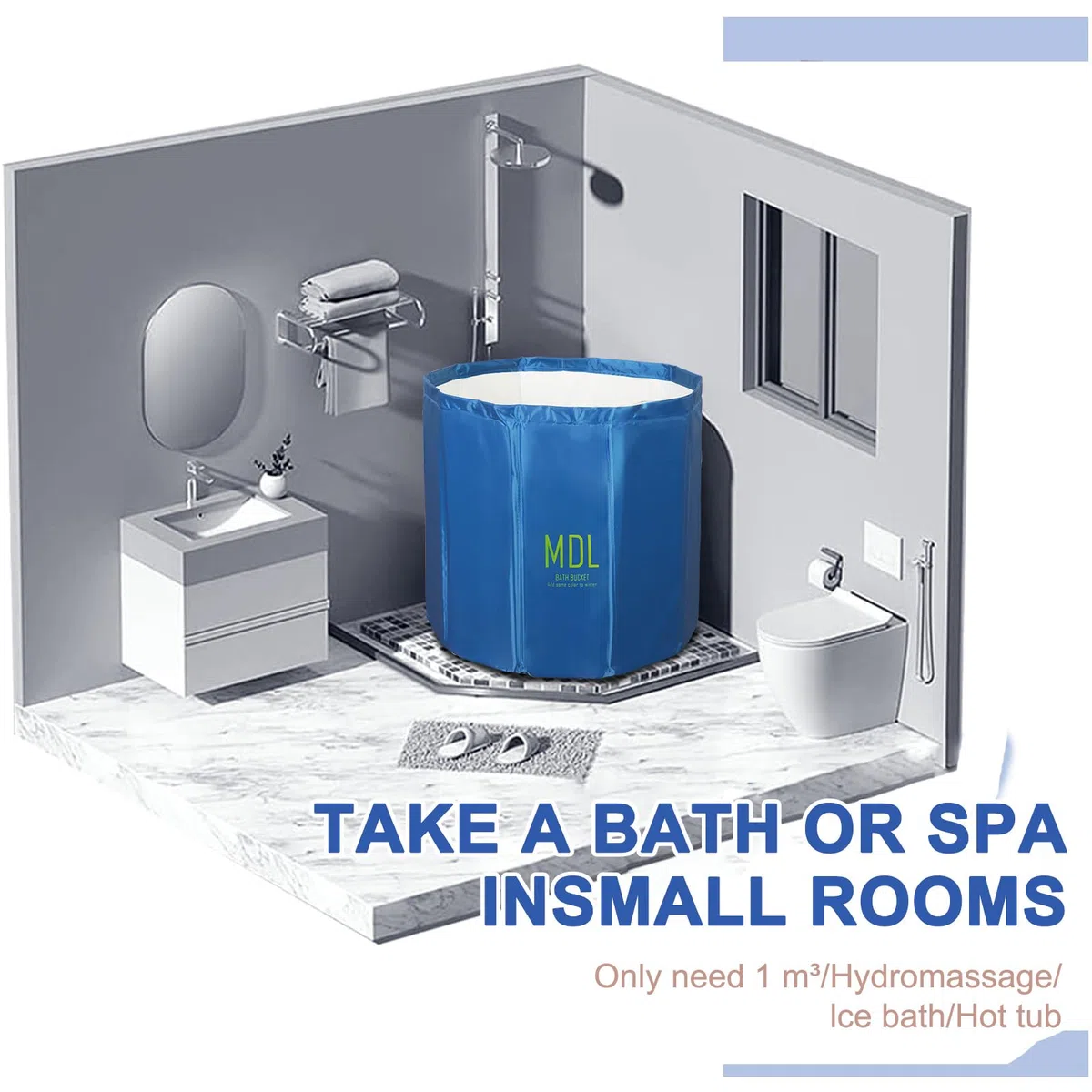 Vasca da bagno pieghevole per adulti, vasca da bagno pieghevole per bambini, adatta per docce di sauna e bagni di ghiaccio, vasca da bagno indipendente, senza installazione, 65 x 65 x 70 cm