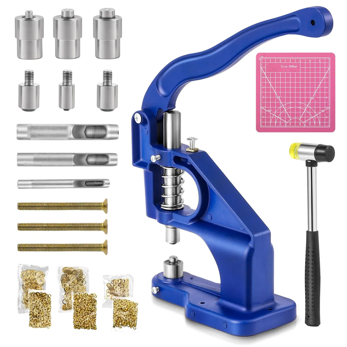 Bonvoisin Macchina per Occhielli a Pressione Manuale, con 3 Punzoni e 1500 Occhielli (6/10/12mm), Macchina per Occhielli a Pressione per Pelli, Jeans,Cartone, Tappeti e Asciugamani